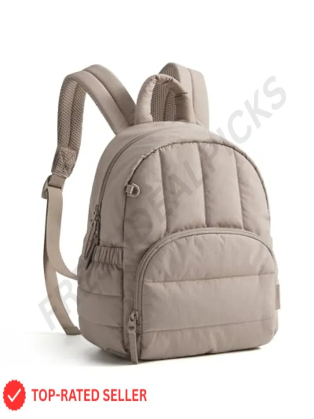 Quilted Mini Puffer Backpack with Water Bottle Pockets, Water-Resistant Daypack